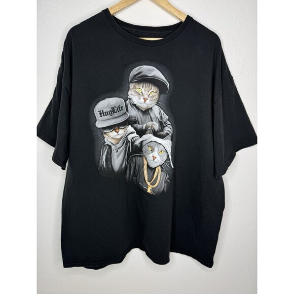 Hug Life Thug Life Tee with Gangsta Cats BLACK T-shirt Unisex Adult Size 3XL - Picture 1 of 10